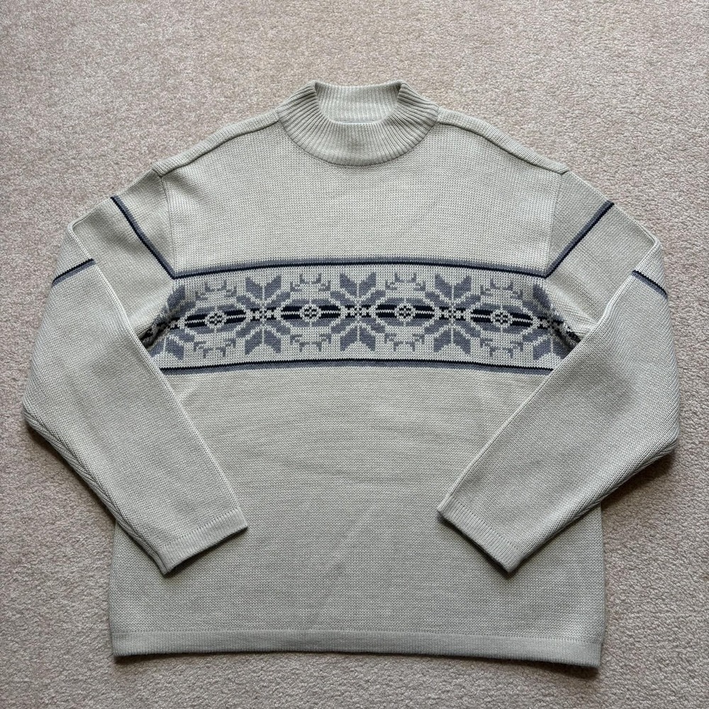 Vtg Aeropostale Sweater Mens Medium Gray Fair Isle Ski Mock Acrylic Knit 90s